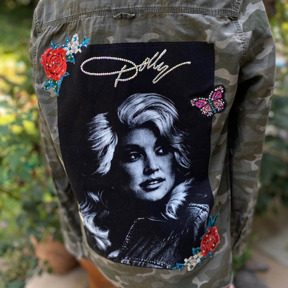 Repurposed Dolly Parton shirt with rhinestones